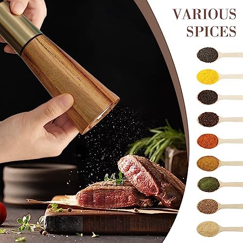 Gold and Acacia Wood Salt and Pepper Grinder Set