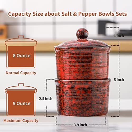 Hasense Salt Cellar Set of 2 Red Ceramic with Lid