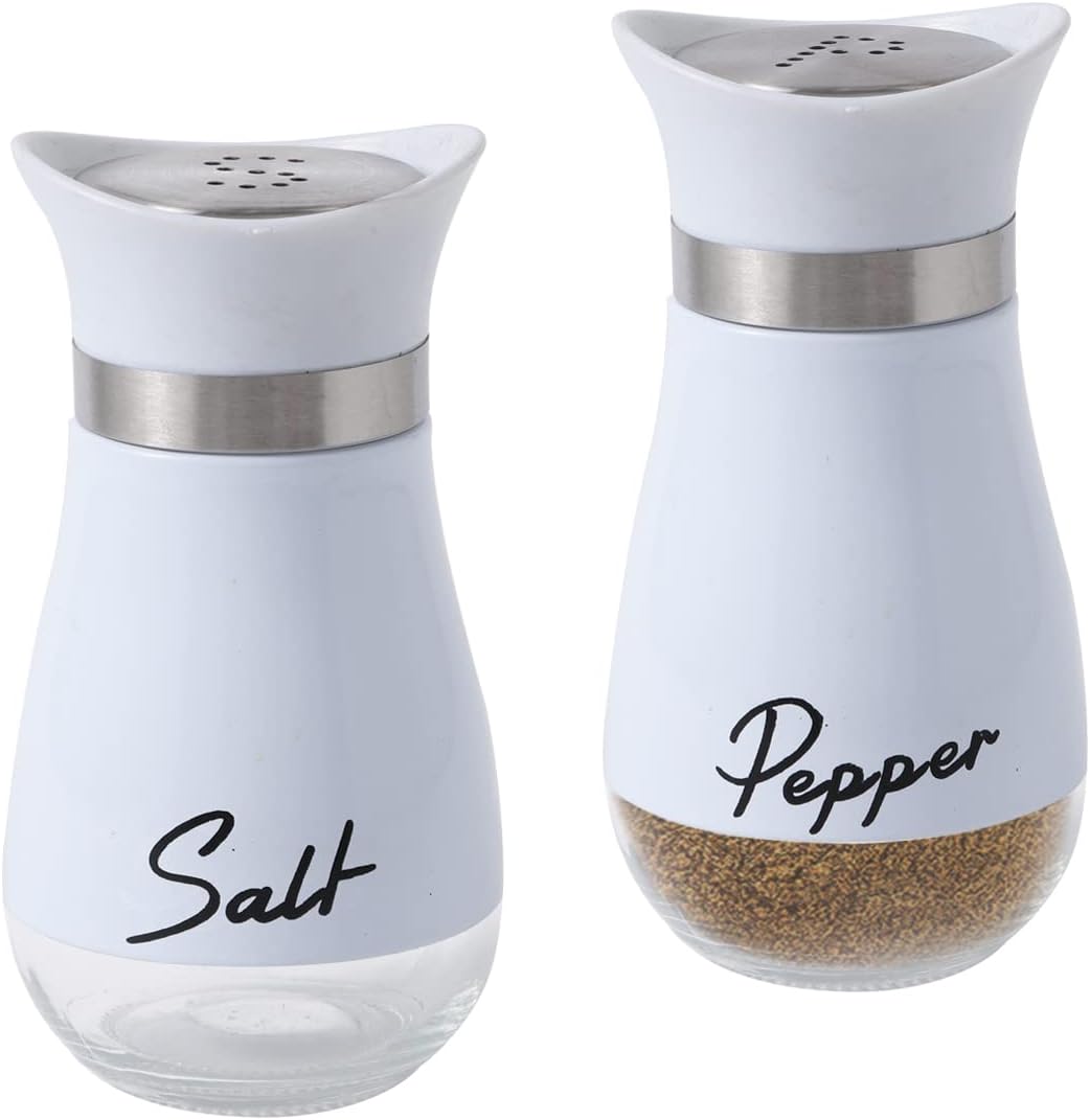 2 Pack Salt Pepper Shakers Set with Stainless Steel Lid 1