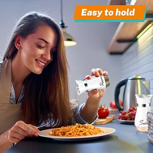White Salt Pepper Shakers Set with Holder