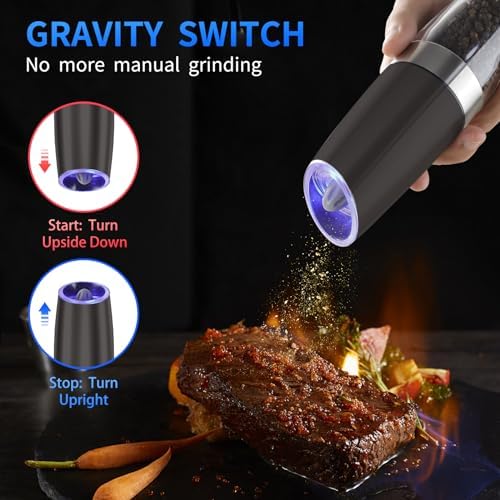 Powerful Automatic Electric Pepper and Salt Grinder Set 1 Black