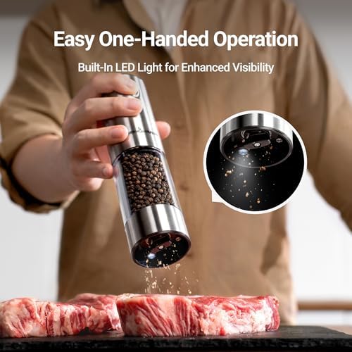 ThermoMaven Electric Salt Pepper Grinder Set 2 Packs Silver
