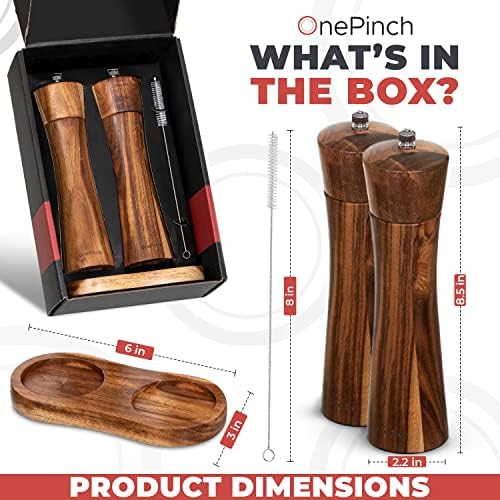 OnePinch Wooden Salt Pepper Grinder Set Acacia Wood