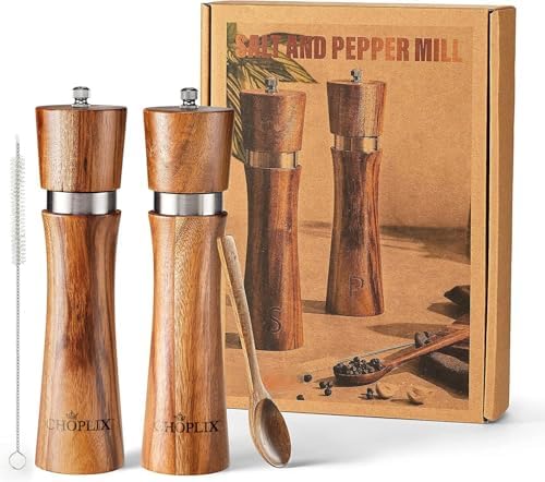 CHOPLIX Acacia Wood Salt Pepper Mill Set - Premium Design