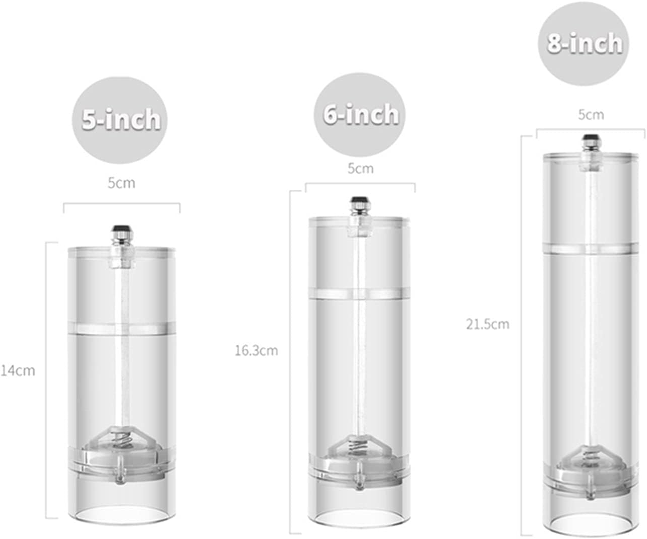 LEIXIUSM Sky Adjustable Salt Pepper Mill 6-inch Clear Acrylic