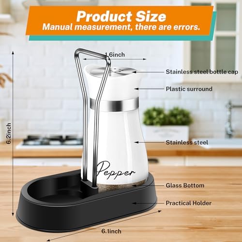 White Salt Pepper Shakers Set with Holder