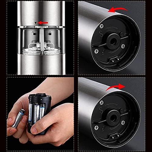 Anerji Electric Salt Pepper Grinder Set Adjustable One-Handed Battery Operated Black