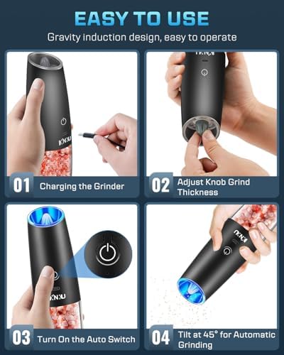 Reusable Electric Pepper Salt Grinder Set w LED Light