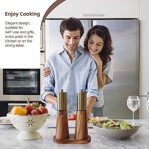 Gold and Acacia Wood Salt and Pepper Grinder Set