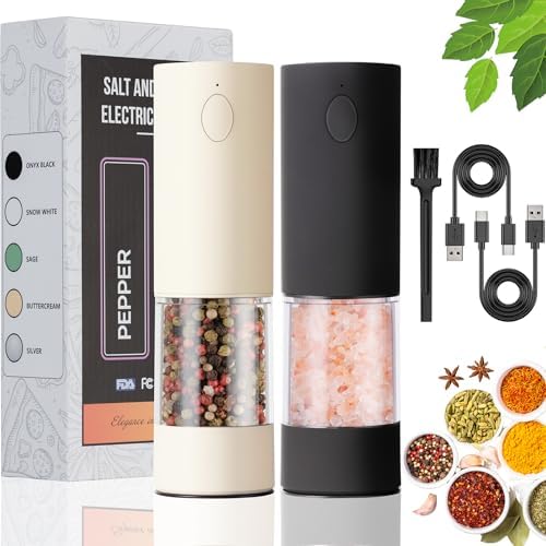 OPIIV2 Pack Electric Salt and Pepper Grinder Set with LED Light