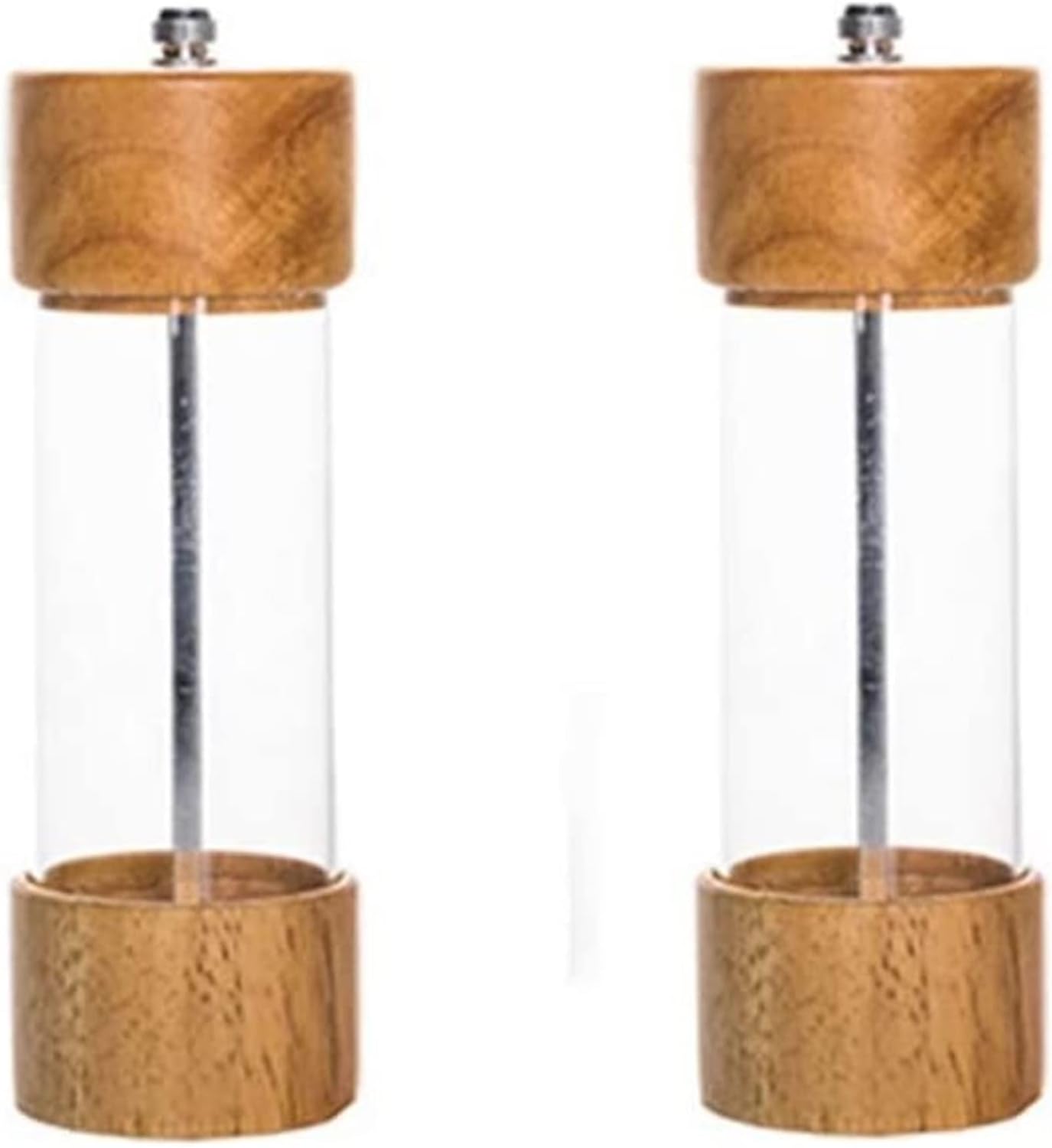 Professional Grade Wooden Salt Pepper Mill Set with Visible Window