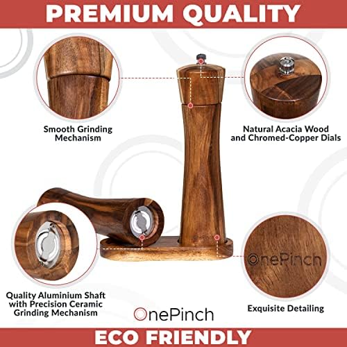 OnePinch Wooden Salt Pepper Grinder Set Acacia Wood
