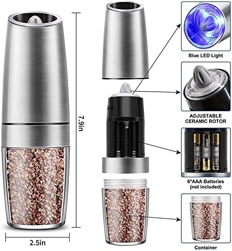 KDLK Salt and Pepper grinder set SS automatic battery-operated adjustable blue