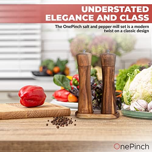 OnePinch Wooden Salt Pepper Grinder Set Acacia Wood