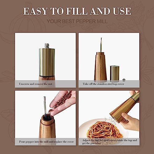 Gold and Acacia Wood Salt and Pepper Grinder Set
