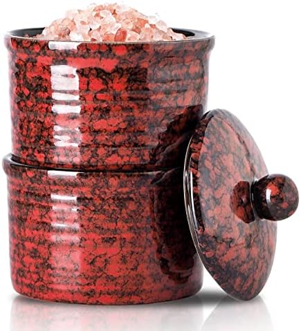 Hasense Salt Cellar Set of 2 Red Ceramic with Lid