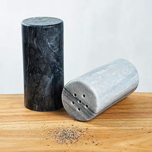 Fox Run White and Black Marble Salt Pepper Shakers Set of 2