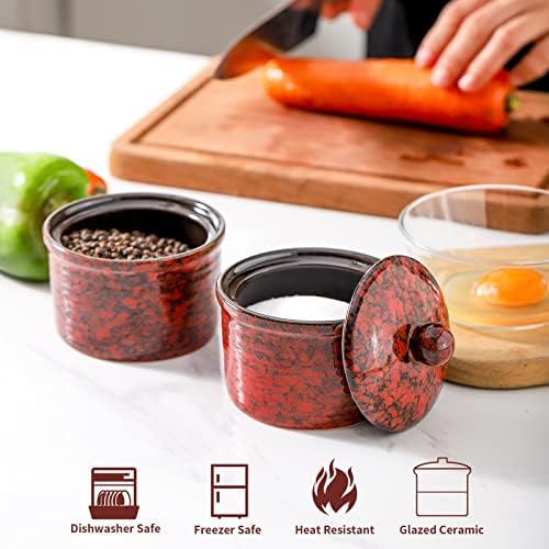 Hasense Salt Cellar Set of 2 Red Ceramic with Lid