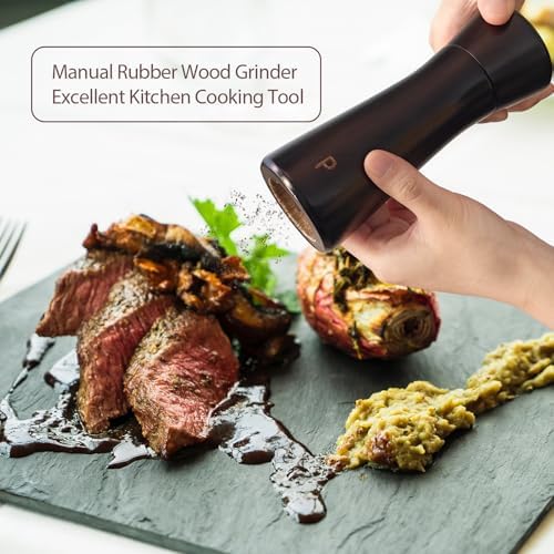 Dark Brown Wooden Salt Pepper Grinder Set - Adjustable Coarseness Ceramic 2-Pack