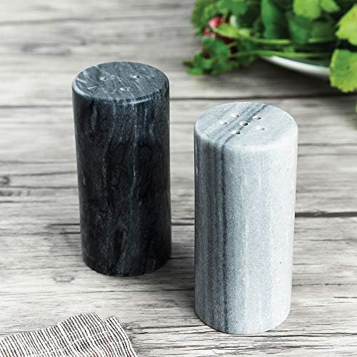Fox Run White and Black Marble Salt Pepper Shakers Set of 2