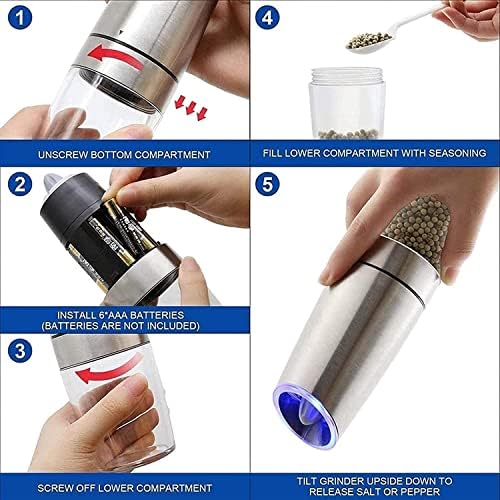 KDLK Salt and Pepper grinder set SS automatic battery-operated adjustable blue