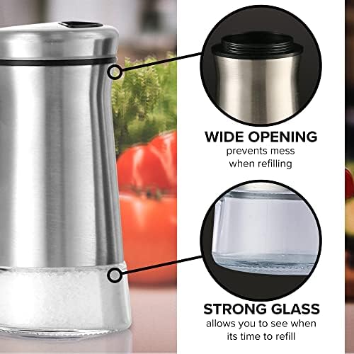 SP HOME GOODS Salt Pepper Shaker Set - Stainless Steel Glass