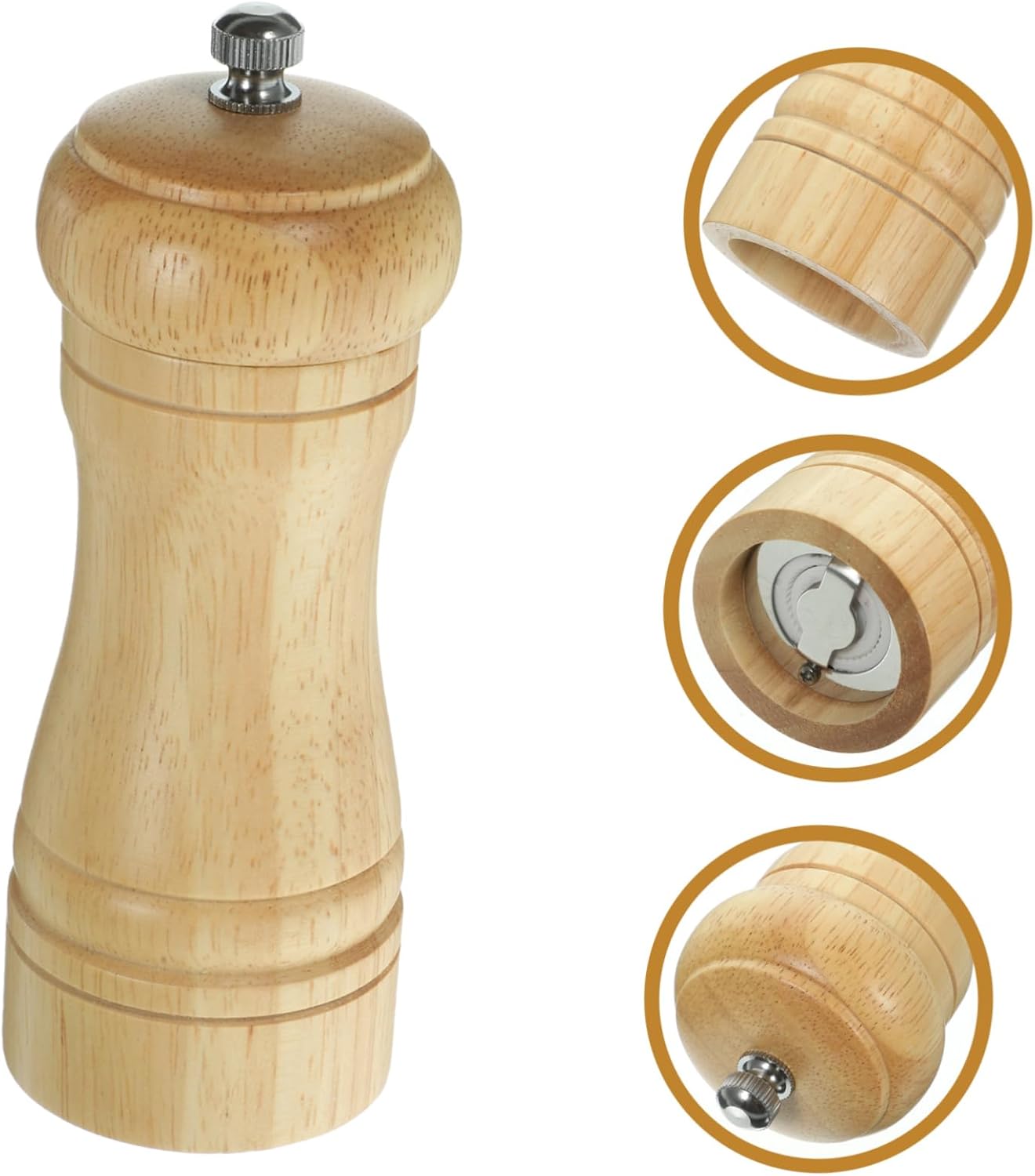 KICHOUSE 1pc Manual Pepper Mill Salt Shaker Gadget - Wood Pepper Grinder Refillable