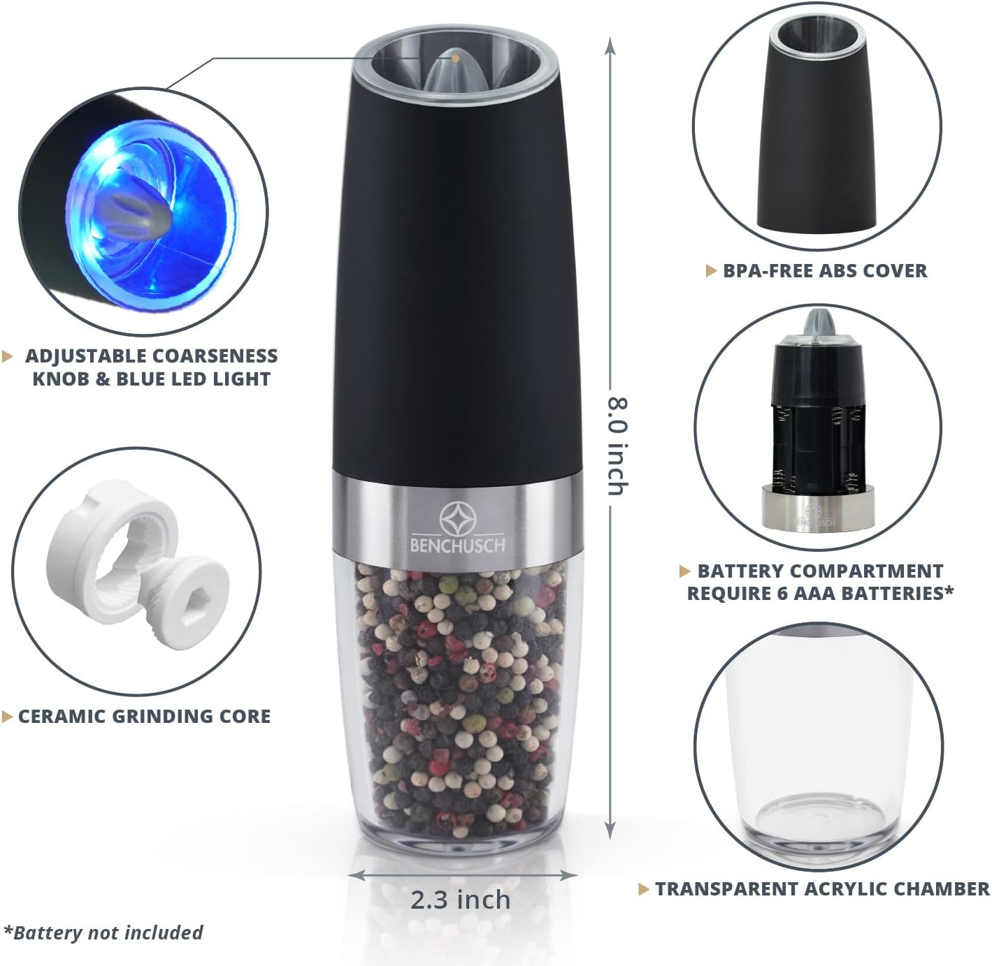 Compact Lightweight Salt Pepper Mill Set