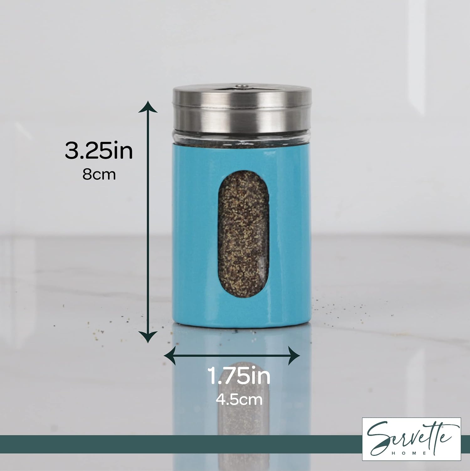 Aqua Salt Pepper Shakers Retro Spice Jars Glass - Set of 2