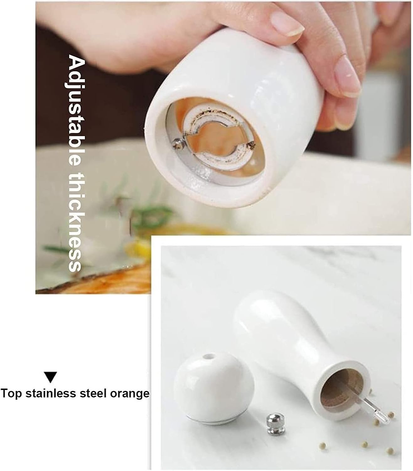 Adjustable Ceramic Salt Pepper Mill Set Double-Ended Refillable