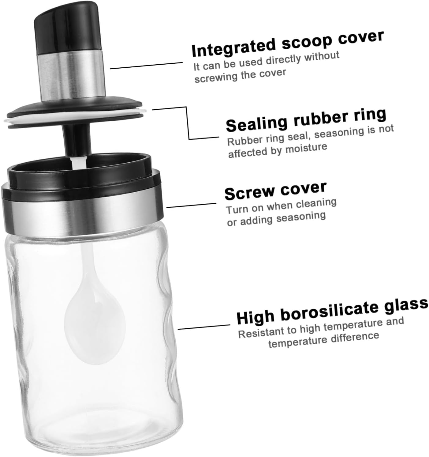 UTHCLO 1pc Stainless Steel and Glass Seasoning Shaker with Spoon