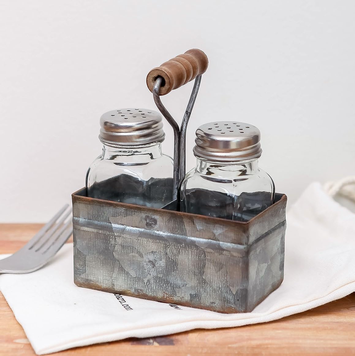 Rustic Salt Pepper Shakers Set with Holder