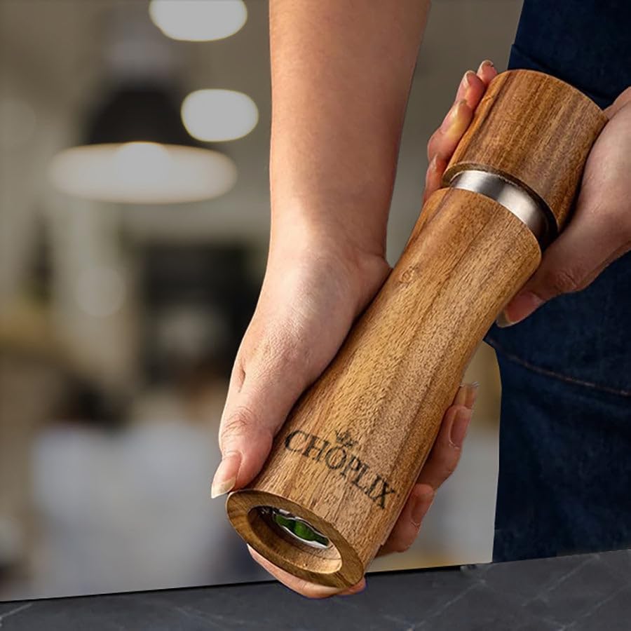 CHOPLIX Acacia Wood Salt Pepper Mill Set - Premium Design