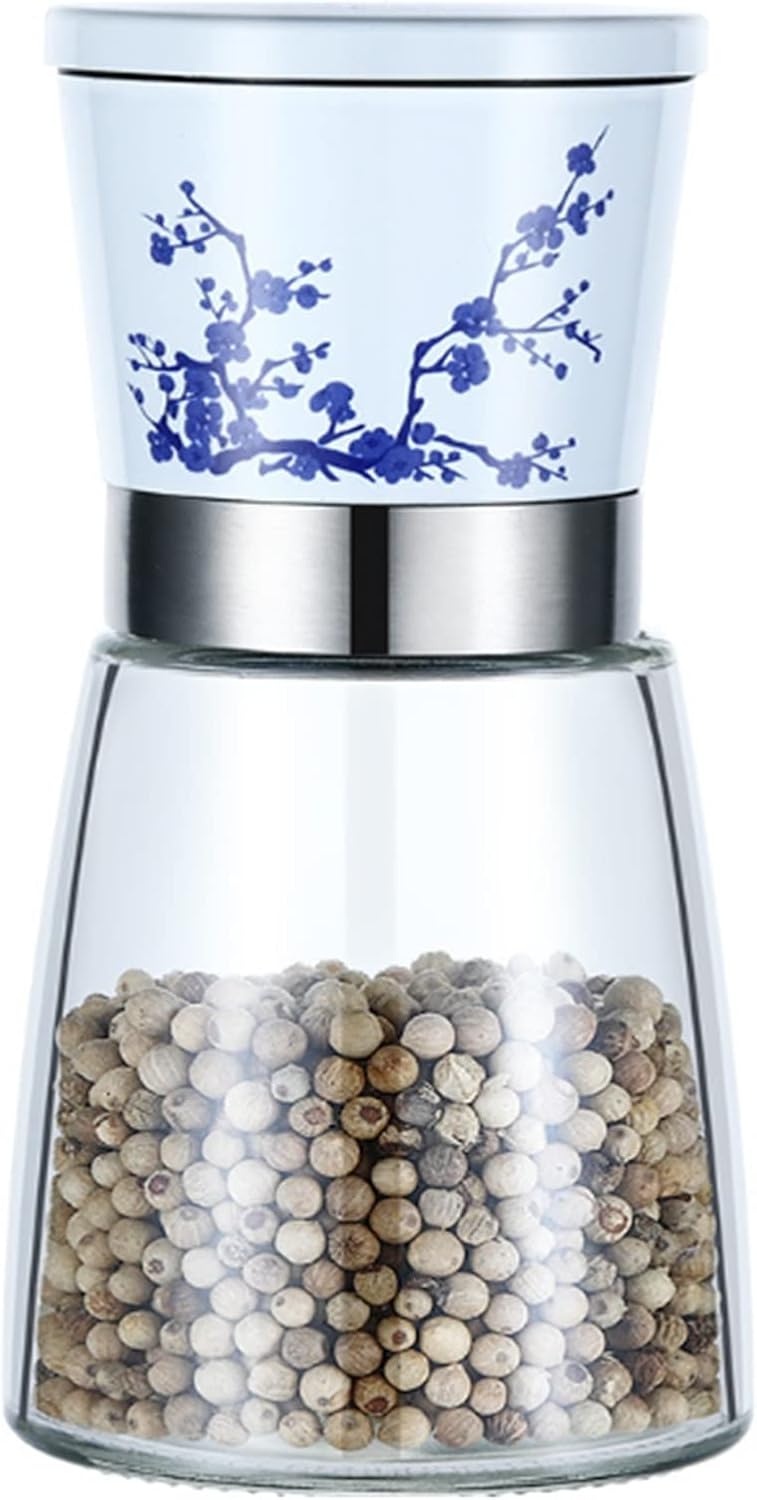 Refillable Salt Pepper Mill Set in Blue White Design for Kitchen Living