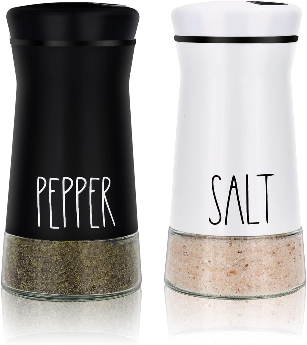 Aelga Adjustable Salt and Pepper Shakers 3 Settings for Farmhouse Grit