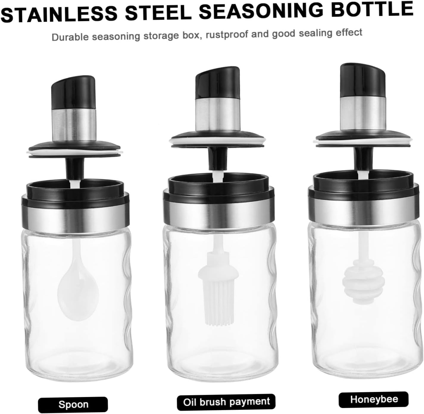 UTHCLO 1pc Stainless Steel and Glass Seasoning Shaker with Spoon