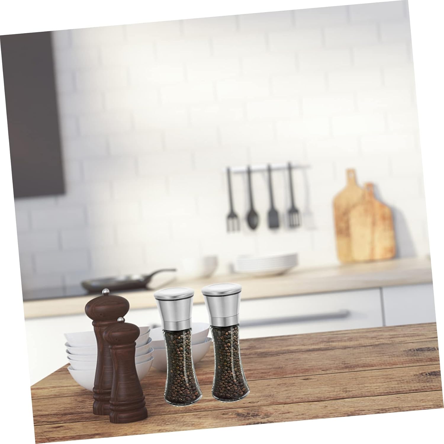 Easy Pepper grinder for Home 2PCS Refillable Salt Pepper Set