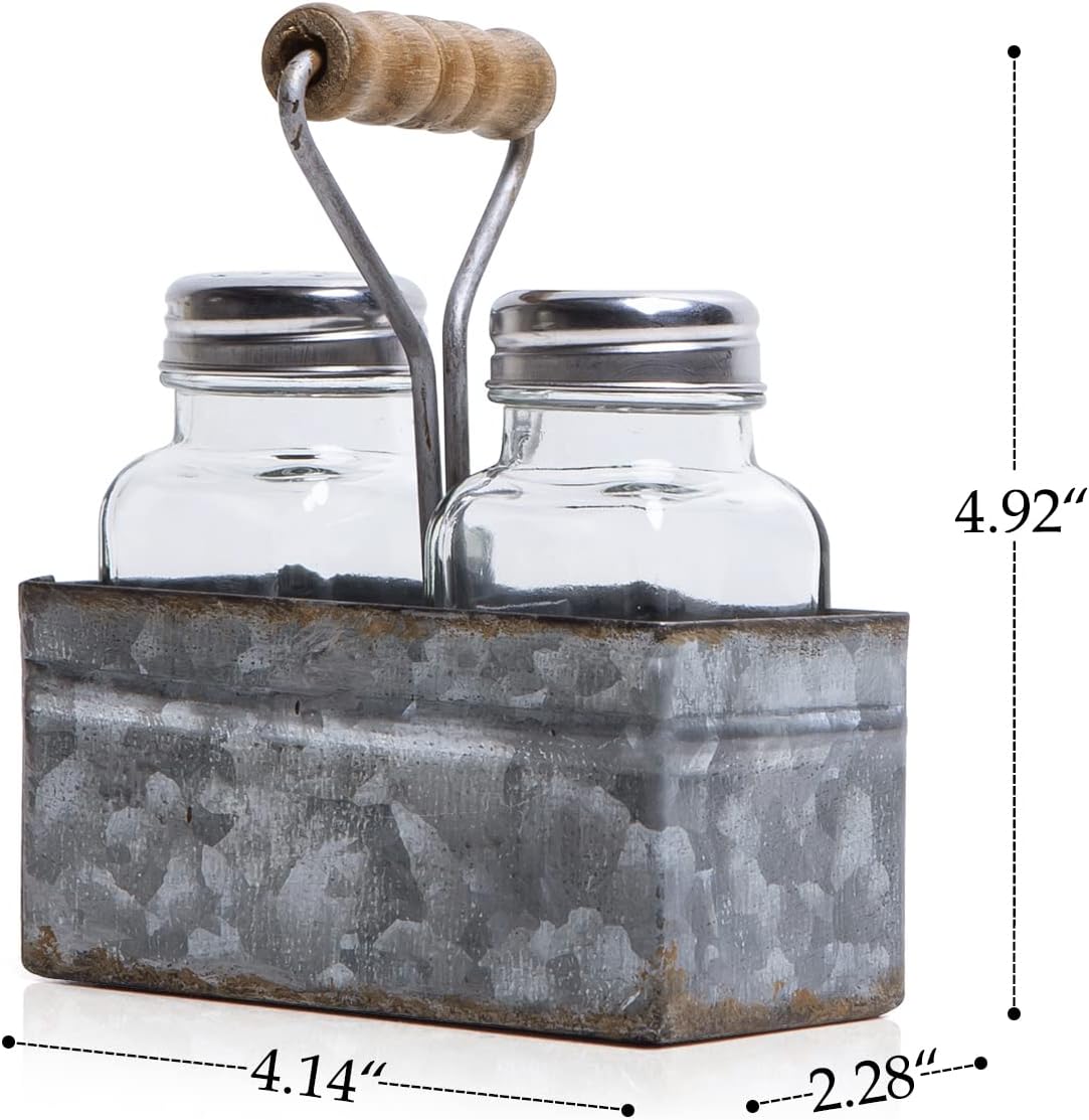 Rustic Salt Pepper Shakers Set with Holder