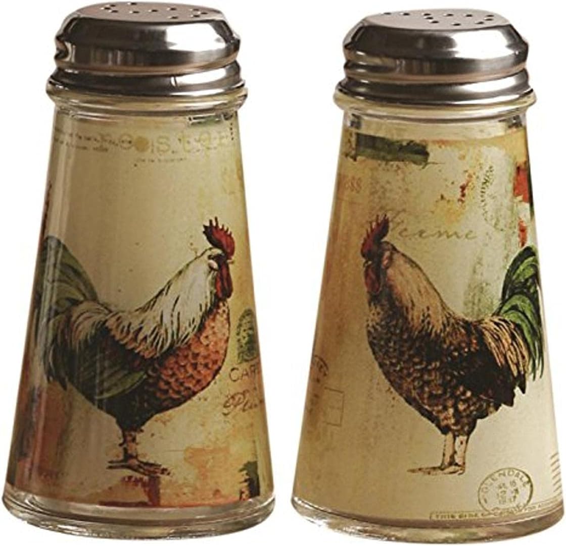 Circleware Rooster Salt and Pepper Shakers 2-Piece Set 4 oz