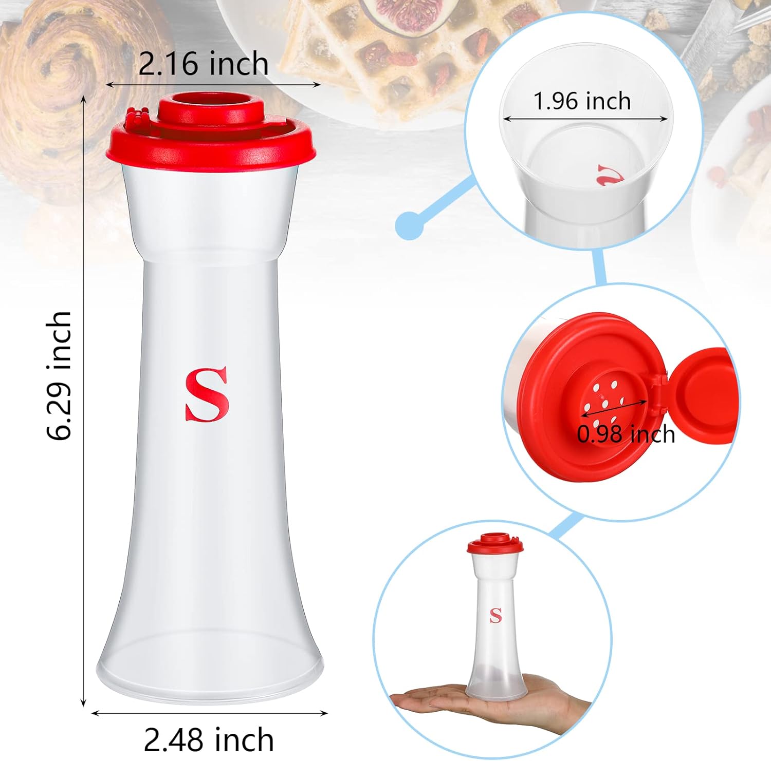 Set of 2 Hourglass Salt and Pepper Shakers with Lids Blue Red