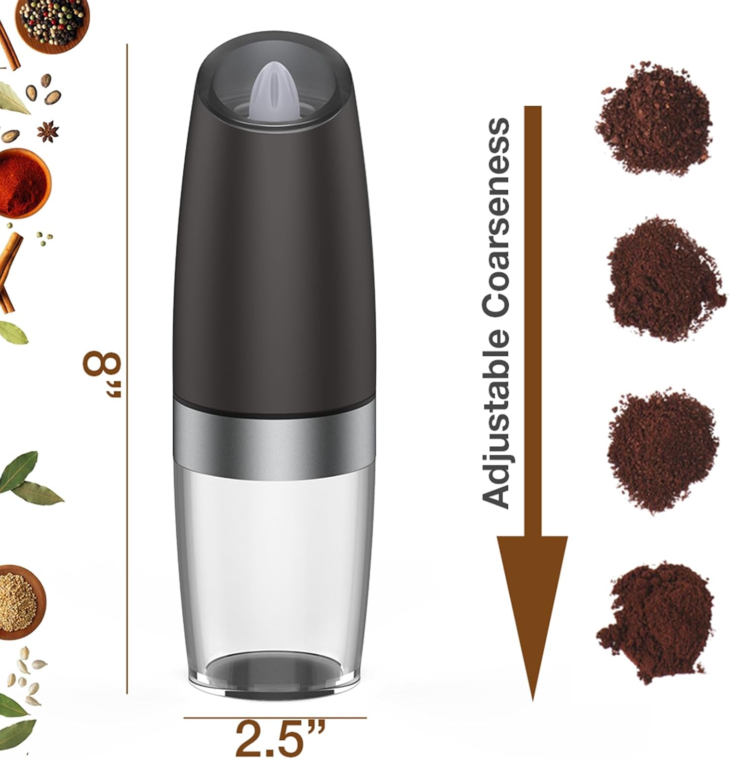 Powerful Automatic Electric Pepper and Salt Grinder Set 1 Black