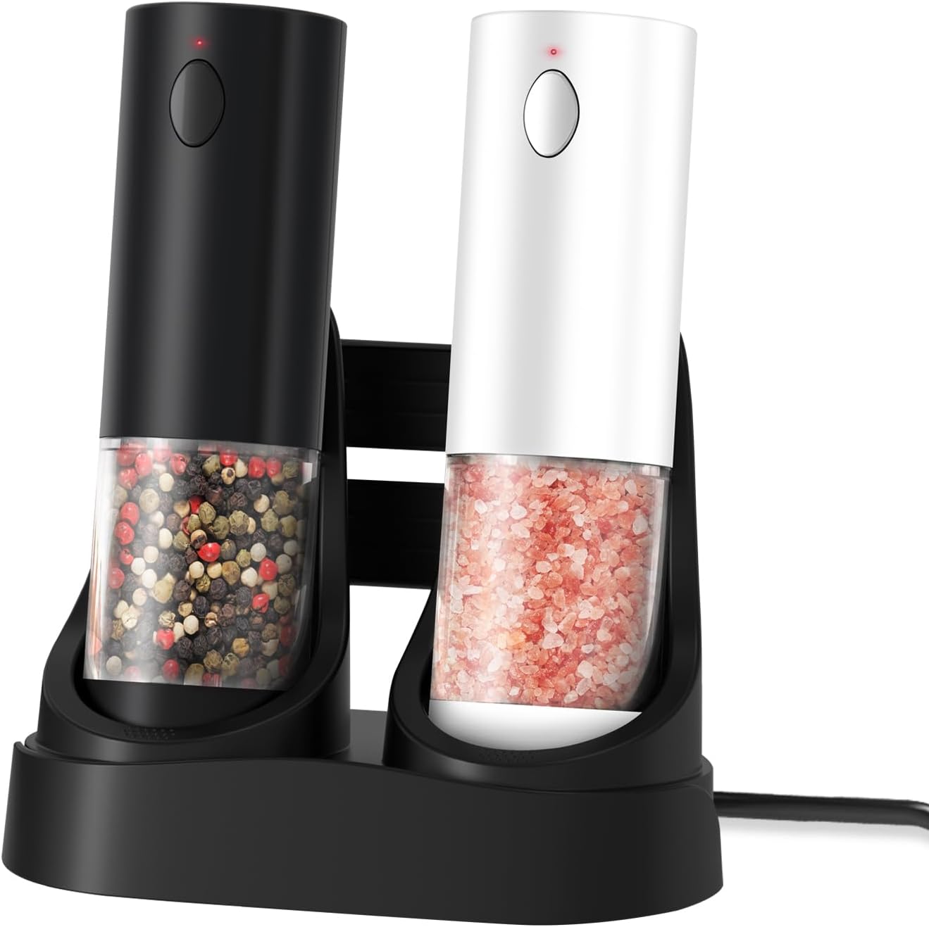 Haomacro Electric Salt Pepper Grinder Set with LED Light 5 Coarseness Levels Rechargeable