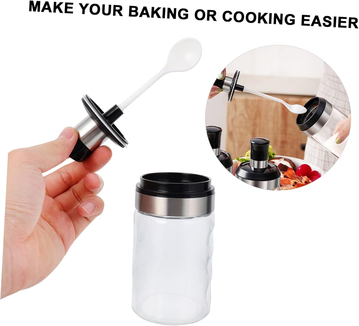 UTHCLO 1pc Stainless Steel and Glass Seasoning Shaker with Spoon