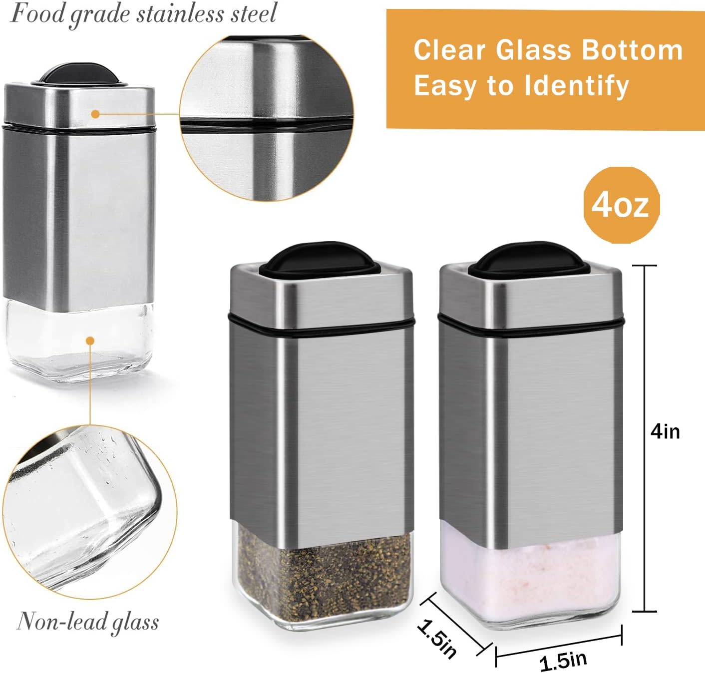 Stylish Salt Pepper Shakers by Aelga with Adjustable Holes for Perfect Measures