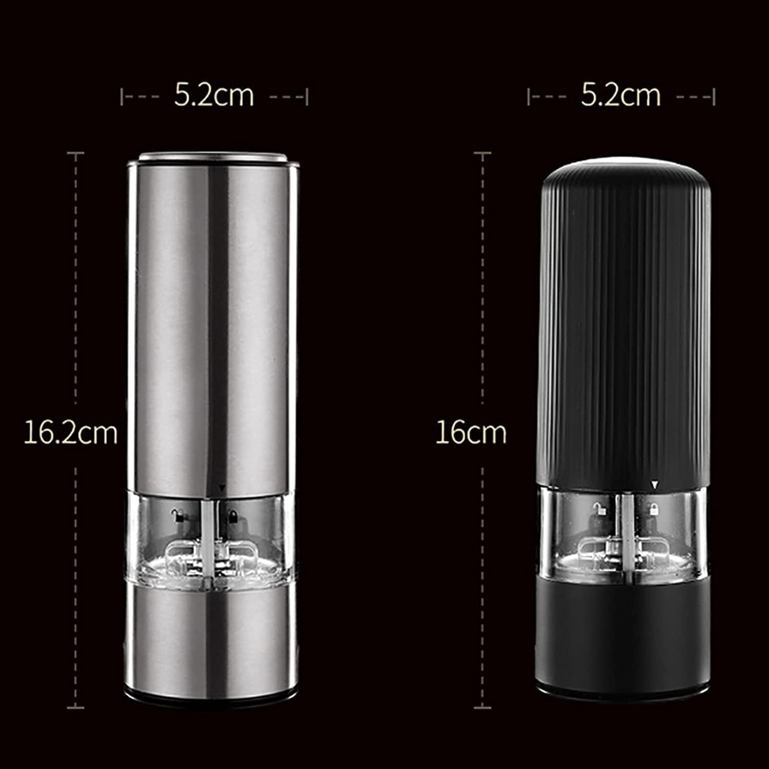 Anerji Electric Salt Pepper Grinder Set Adjustable One-Handed Battery Operated Black
