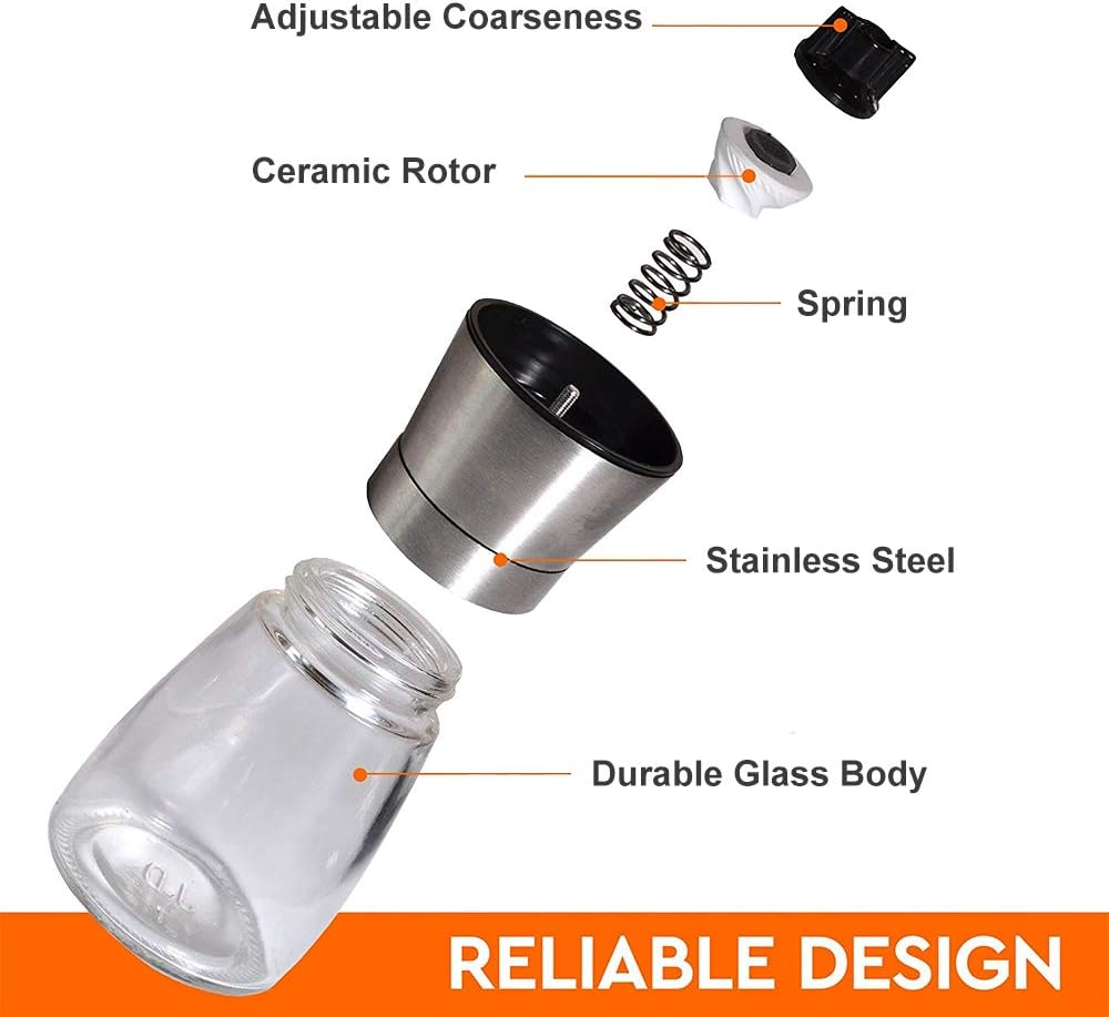 YugefomStainless Steel Salt and Pepper Mill Set Black Fits Kitchen