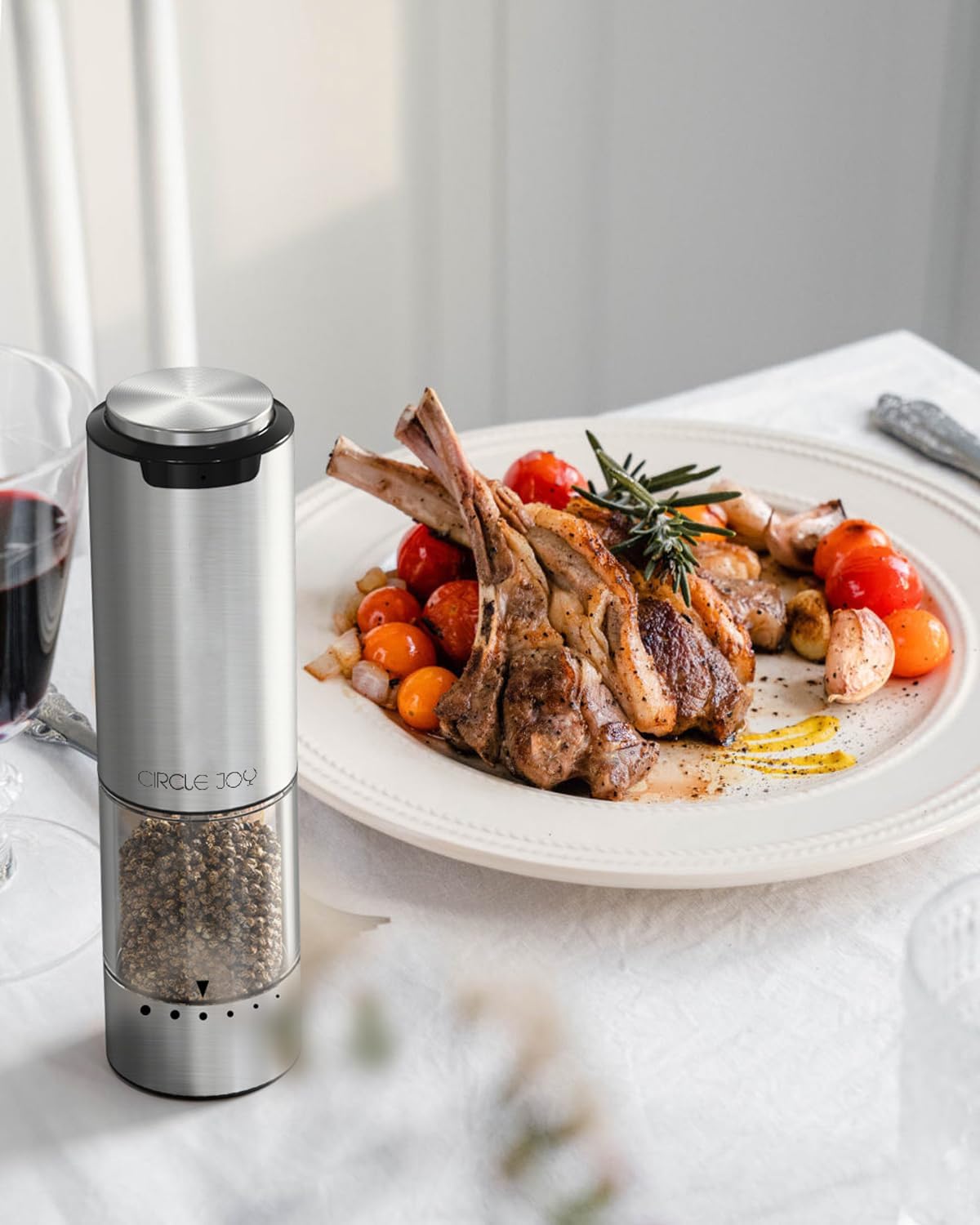 CIRCLE JOY electric pepper grinder stainless steel reusable LED light multi-spice 95ml
