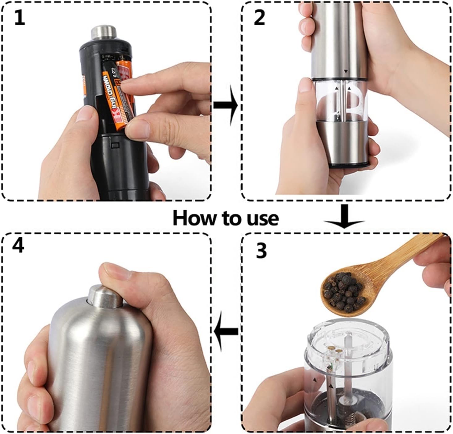 Stainless Steel Electric Salt Pepper Shaker Set
