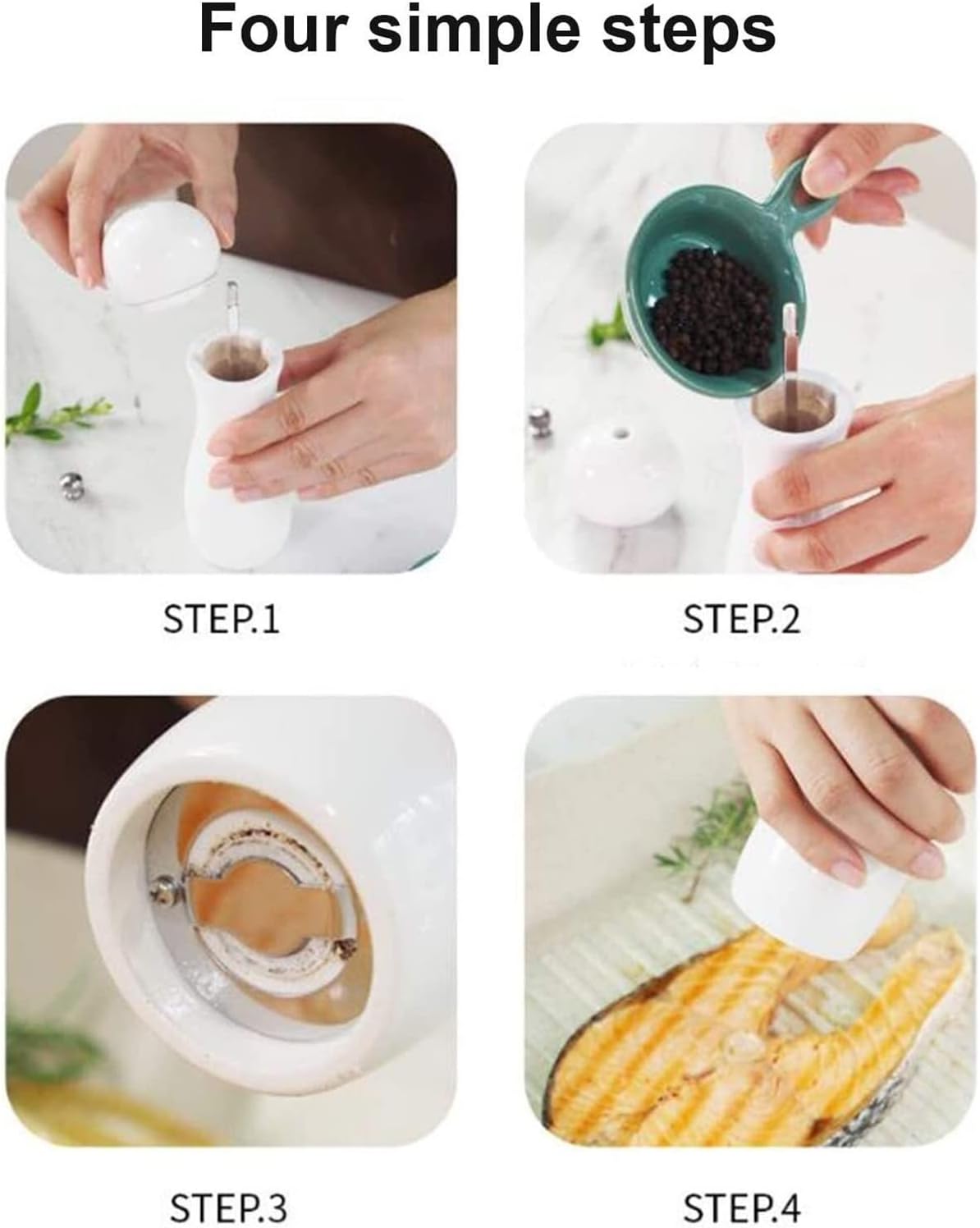 Adjustable Ceramic Salt Pepper Mill Set Double-Ended Refillable