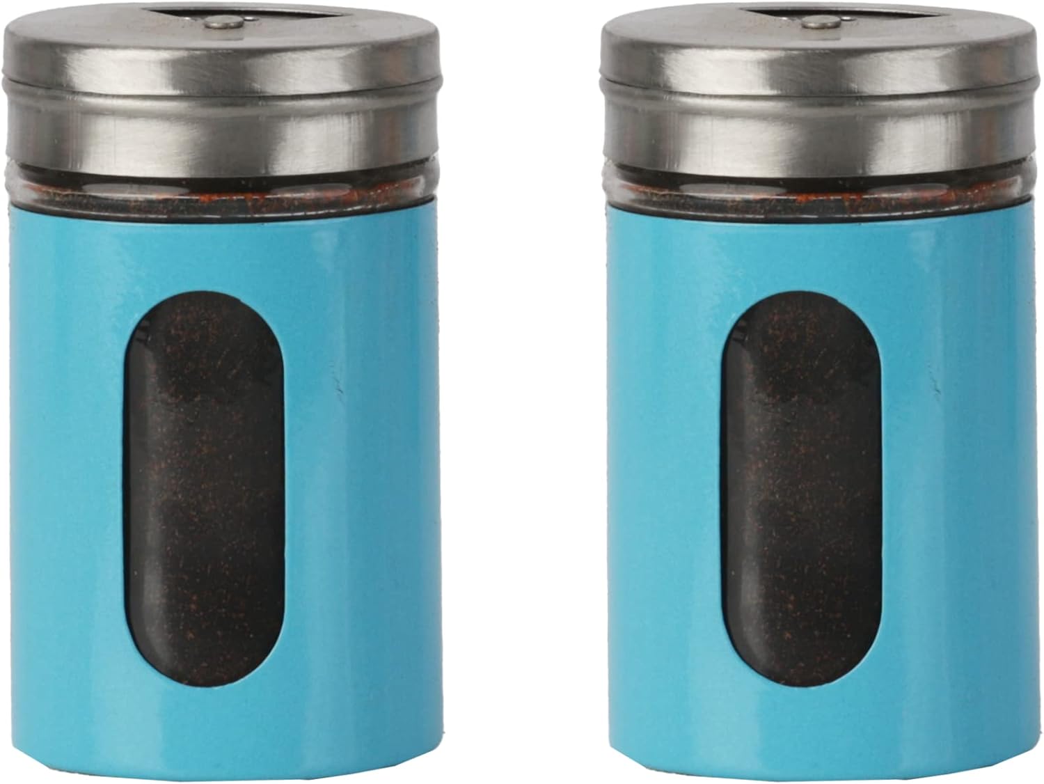 Aqua Salt Pepper Shakers Retro Spice Jars Glass - Set of 2